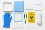 Sterile latex-free wound dressing pack with forceps from Vena Cava, includes sterile dressing supplies for wound care procedures.
