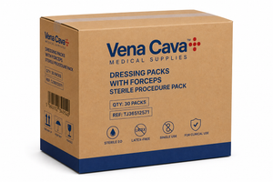 Sterile latex-free wound dressing pack with forceps from Vena Cava, ideal for wound care and dressing procedures.