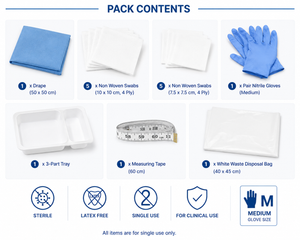 Sterile Vena Cava universal dressing packs with nitrile gloves, medium wound care and dressing kit for wound management.