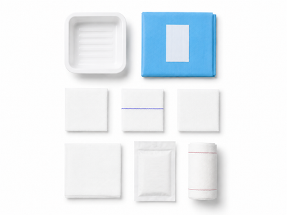 Sterile Vena Cava wound care dressing packs with assorted dressings for wound cleaning and dressing procedures.