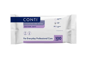 Vernacare Conti® So Soft Cleansing Dry Wipes, large pack of 100 wipes, soft disposable dry wipes for gentle skin cleansing.