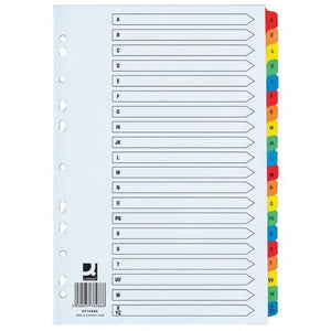 White polypropylene 20-part A-Z index with multi-punched holes for A4 documents, designed for Vow organizational filing systems.