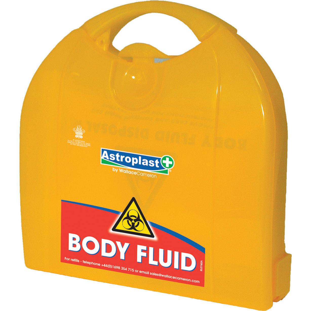 Wallace Cameron Piccolo Body Fluid package showing a small bottle with label for first aid and body fluid treatment.