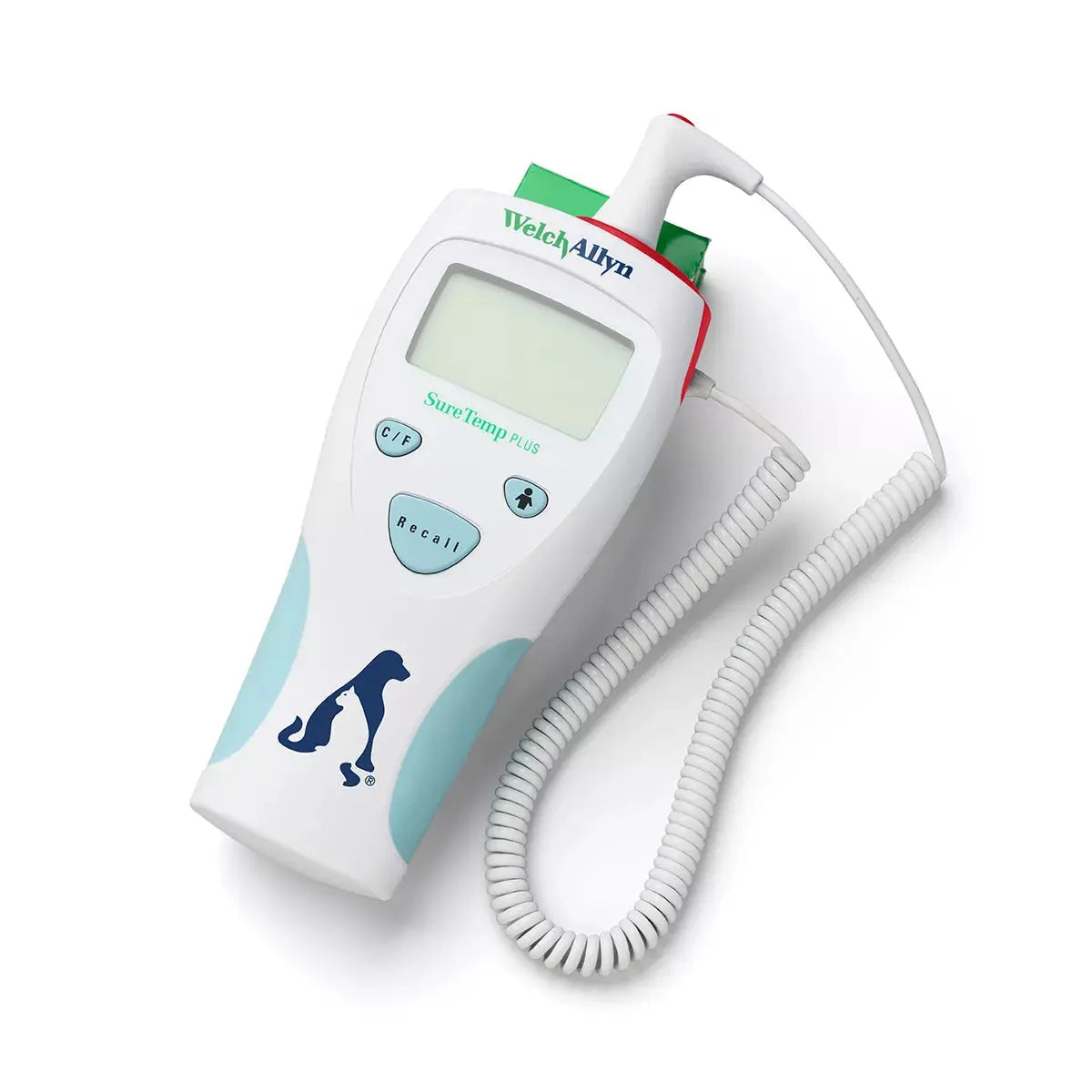 Welch Allyn SureTemp Plus 690 veterinary electronic thermometer with rectal probe for animal temperature measurement.