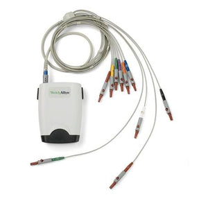 Welch Allyn Cardioperfect AM12 ECG system with interpretive display showing ECG leads and monitoring interface.