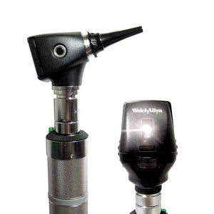 Welch Allyn diagnostic set with otoscope and ophthalmoscope, including handle, displayed on a white background.