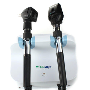 Welch Allyn LED GS777 Elite wall unit with coaxial ophthalmoscope and diagnostic otoscope for medical examination.