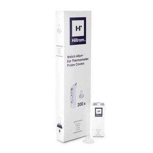 Box of 200 Welch Allyn probe covers for Braun Thermoscan Pro 4000/6000 ear thermometers, compatible with IRT4520 and BH4520 models.