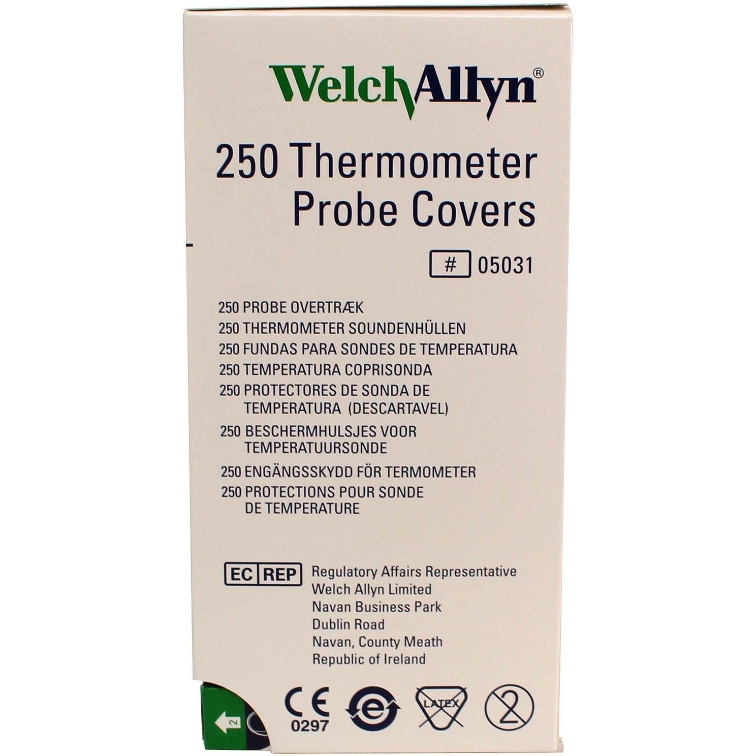 Welch Allyn Sure Temp probe covers, box of 1000, disposable medical covers for temperature probes, white plastic material.