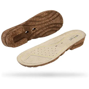 Wock Walksoft cork insoles designed for clog shoes, showing cushioned footbed and supportive arch support.