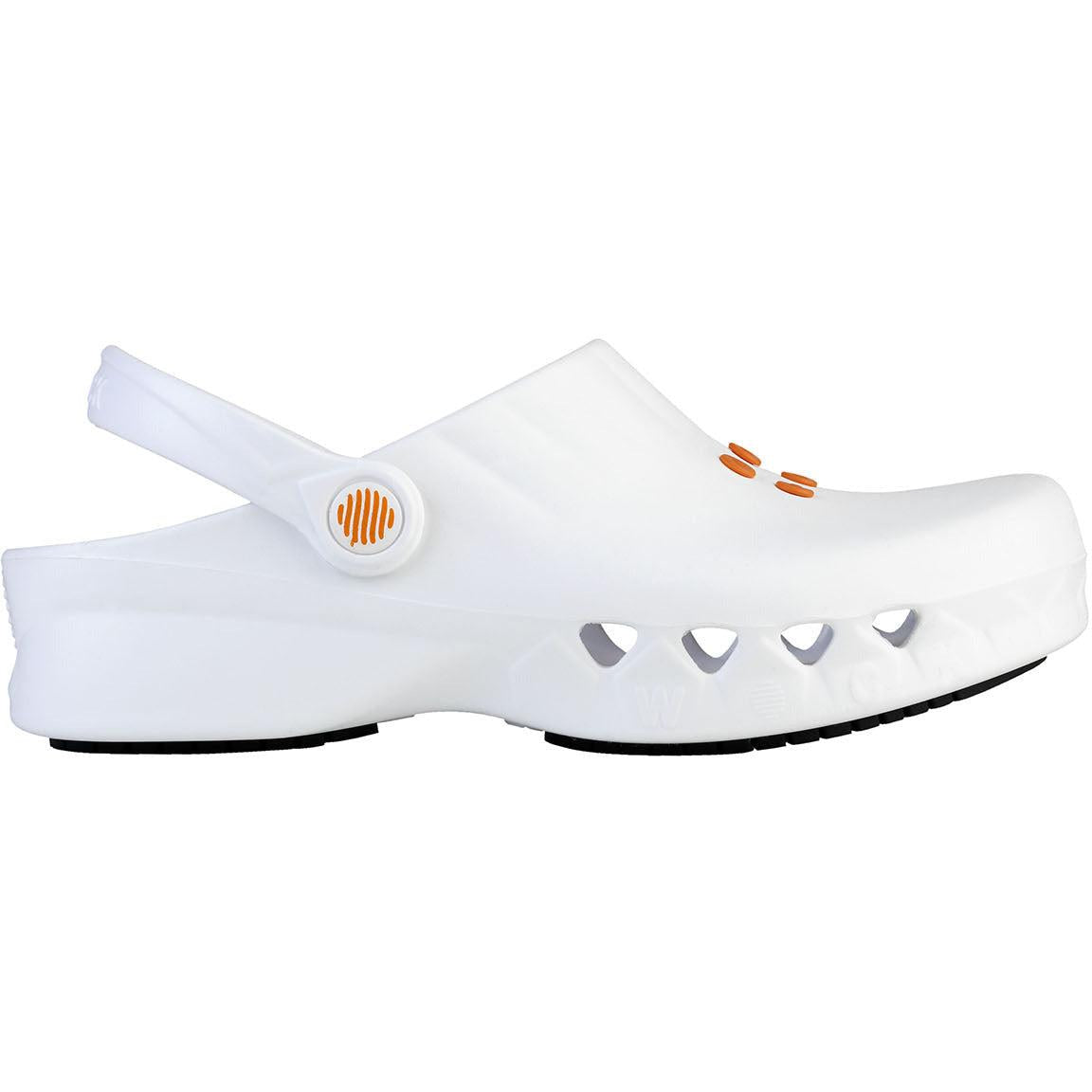 White Wock 'Nube' nursing shoes with cushioned soles and slip-on design, ideal for comfortable breastfeeding support.
