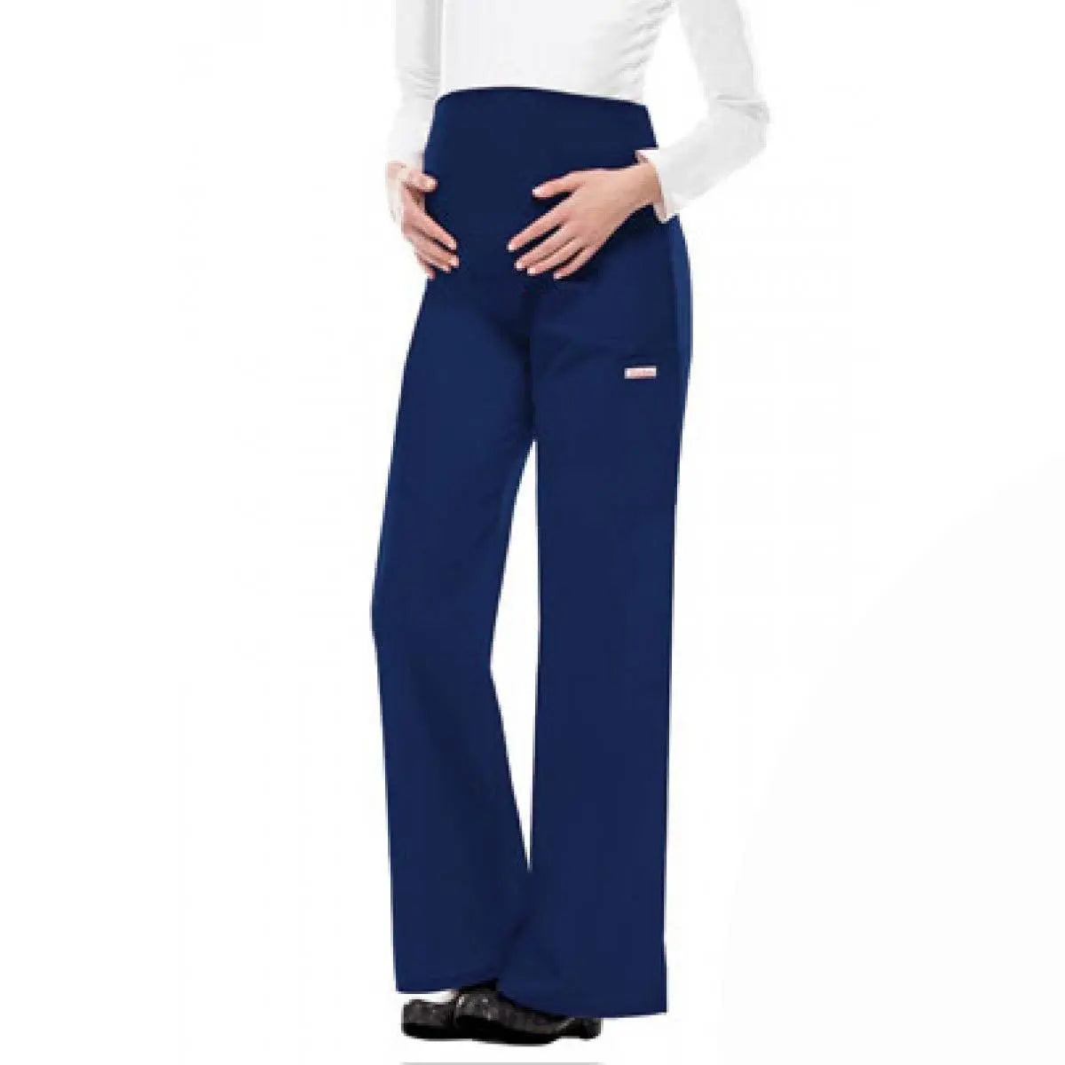 Flexible maternity trousers by Work In Style, featuring comfortable stretch fabric and adjustable waist for pregnant women.