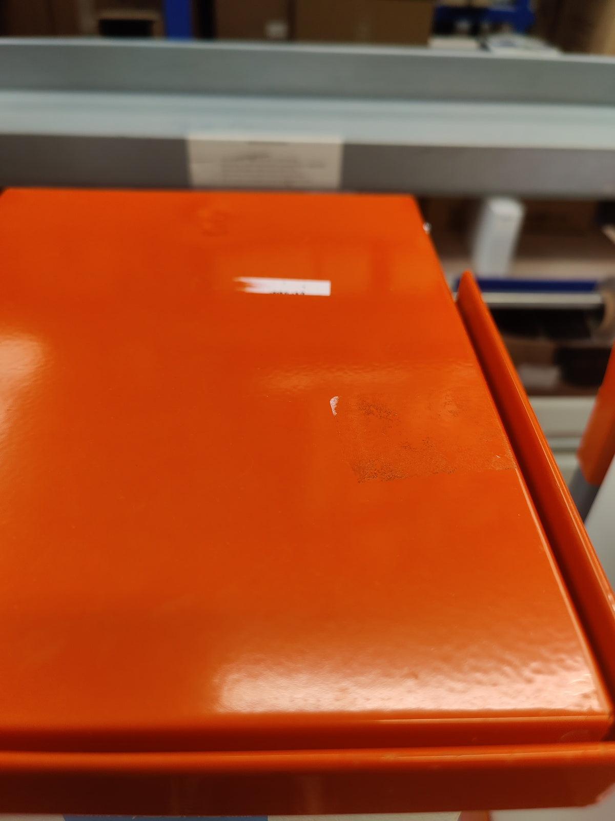 Orange lid and base of Wybone 28-litre hybrid sackholder with a sturdy design and ample capacity for waste collection.